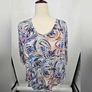 C&C California Multicolor Abstract Leaf Print Linen Top 1X (6327)
